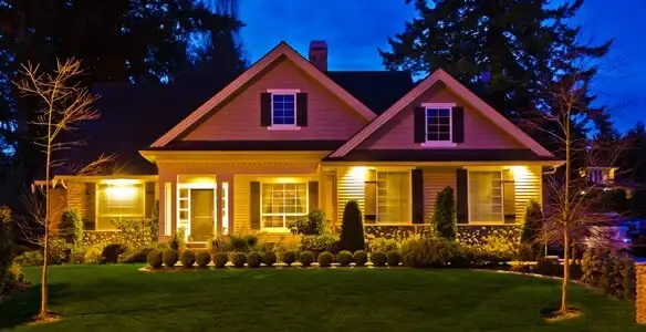 security light installation services illuminating a residential exterior at night in Indianapolis, IN